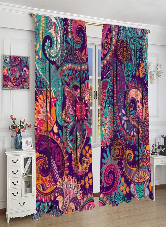 AuiMzoo Vintage Bohemian Curtains, Indian Bohemian Mandala Colorful Pattern Blackout Thermal Curtains, Bedroom Living Room Curtains, 2 Panel Set, 42x45 in. - Image 5